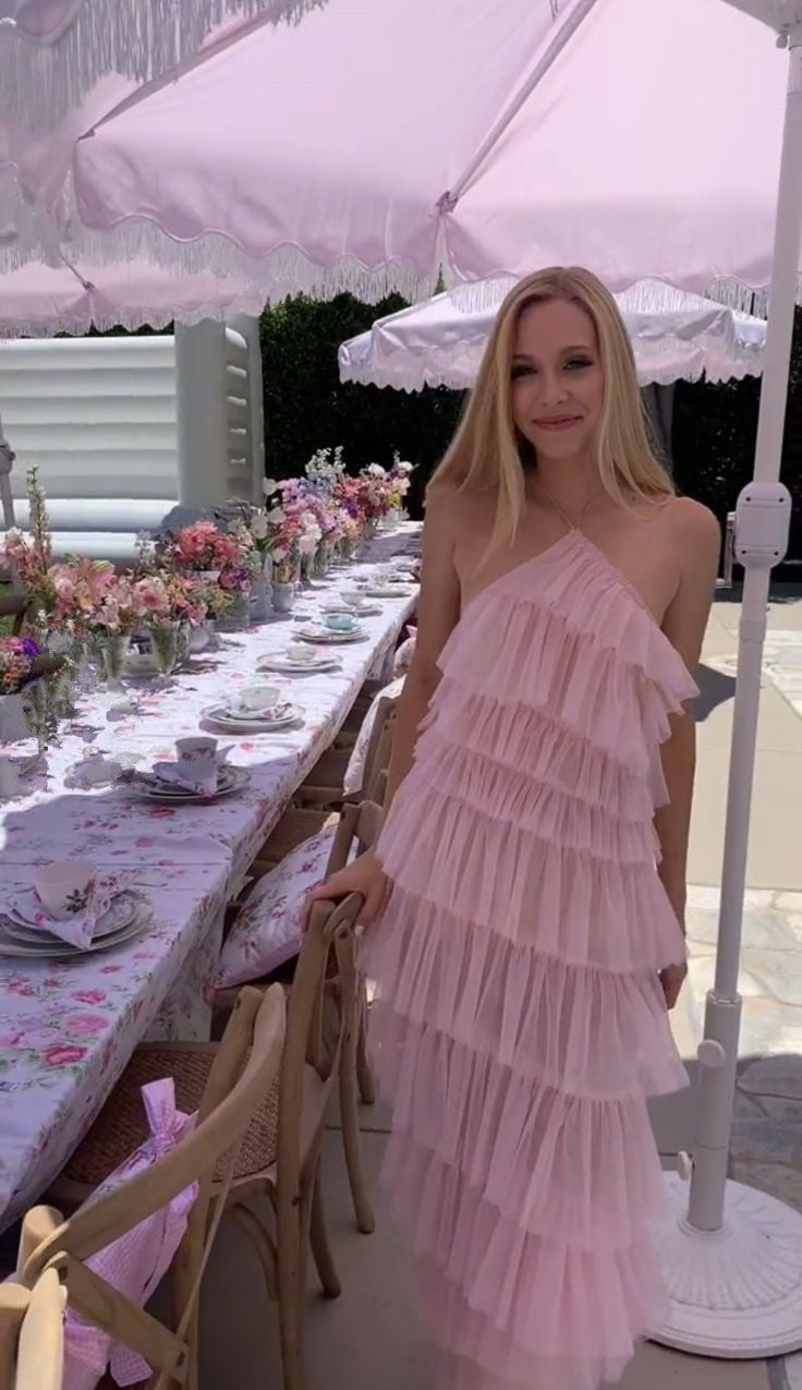 New Arrival Tiered Tulle Pink Prom Dress, Long Evening Dress cg24882