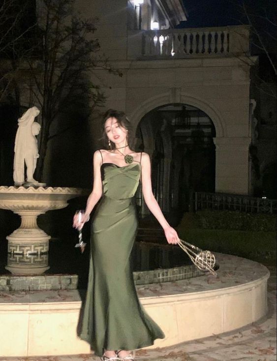 Mermaid Straps Satin Green Prom Dresses Formal Evening Dress cg25237