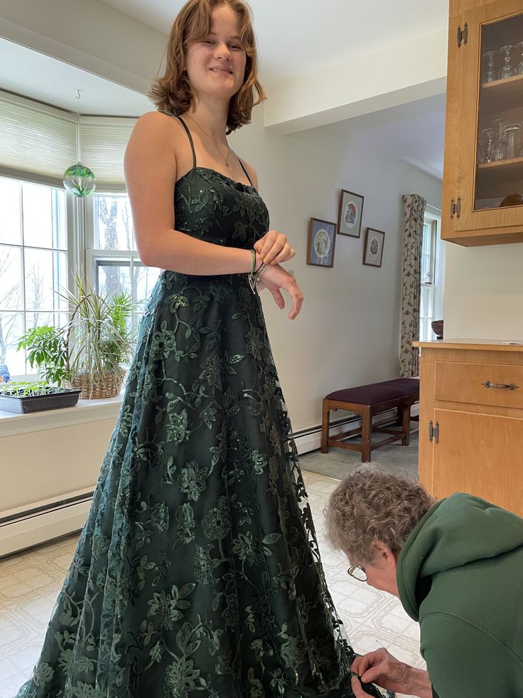 A Line Evening Dress Emerald green prom dress fg7004