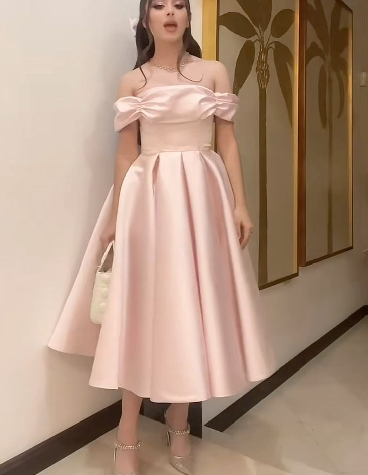 Pretty A-Line Off Shoulder Pink Prom Dresses Formal Evening Dress cg25864