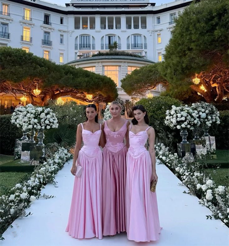 Elegant Pink Satin A-Line Long Evening Dress Bridesmaid Dress fg7255