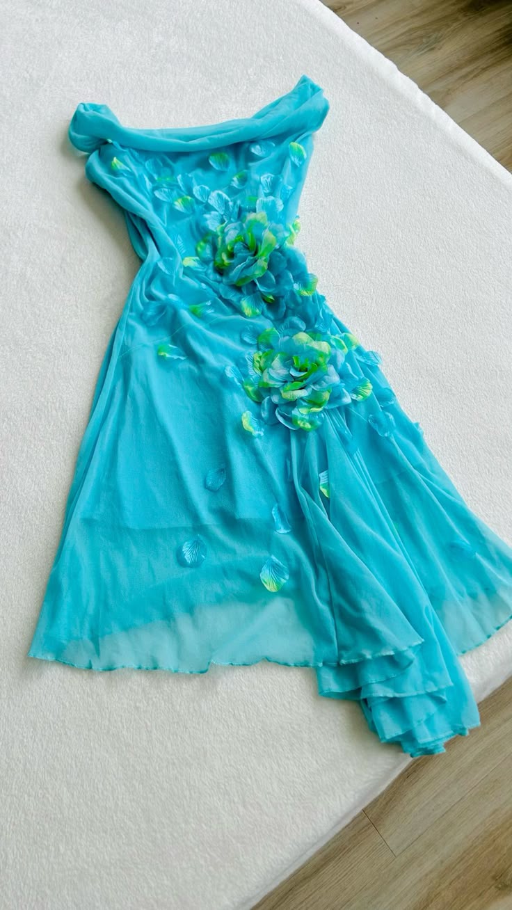 Cute A Line Off the Shoulder Flower Blue Chiffon Short Party Dress Birthday Dress SH2716
