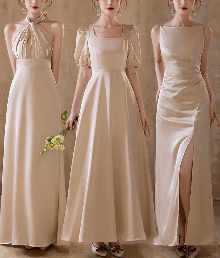 Champagne Elegant Fashion Long Satin Ball Gown Evening Dress Party Dress Bridesmaid Dresses Prom Dress Wedding Mother of the Year Dress gh3998