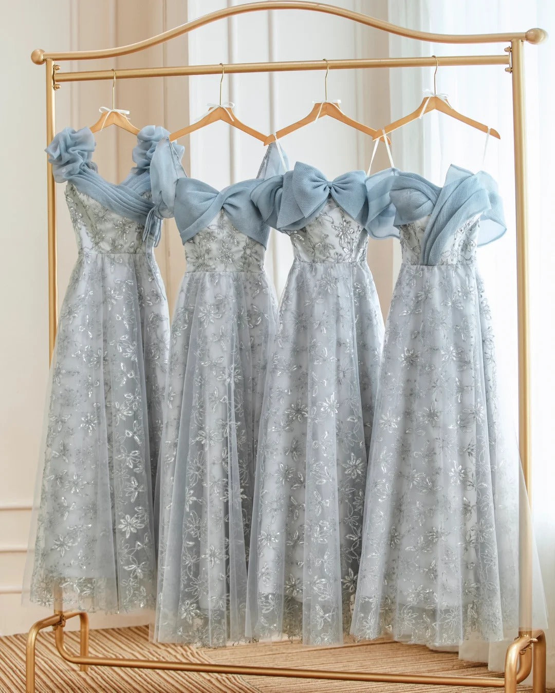 Blue Romantic Elegant Delicate Floral Long Tulle Ball Gown Evening Dress Party Dress Bridesmaid Dress Prom Dress gh3995