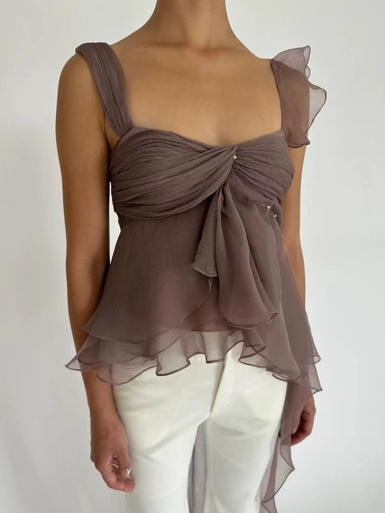 Gentle A Line Two Piece Appliques Tiered Ivory Chiffon Party Dress Evening Dress SH2886