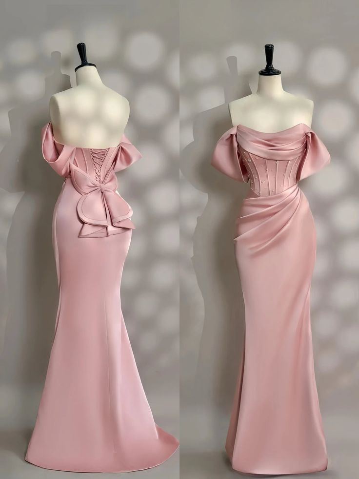 Long Pink Satin Prom Dress Off Shoulder Prom Dress Evening Party Gowns fg7426