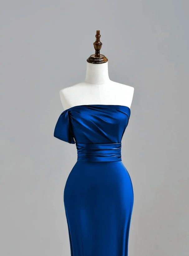 Royal Blue Satin Mermaid Long Party Dress, Royal Blue Prom Dress fg6663