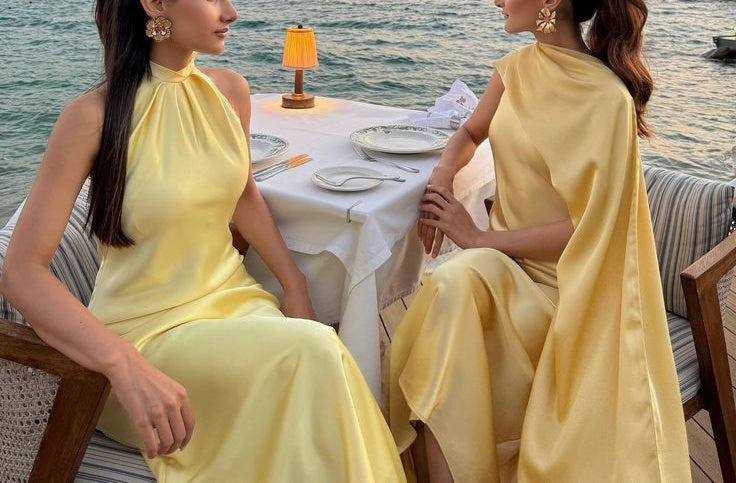 zelldressess-Yellow Elegant Simple Long Chiffon Satin Bridesmaid Dress gh5954