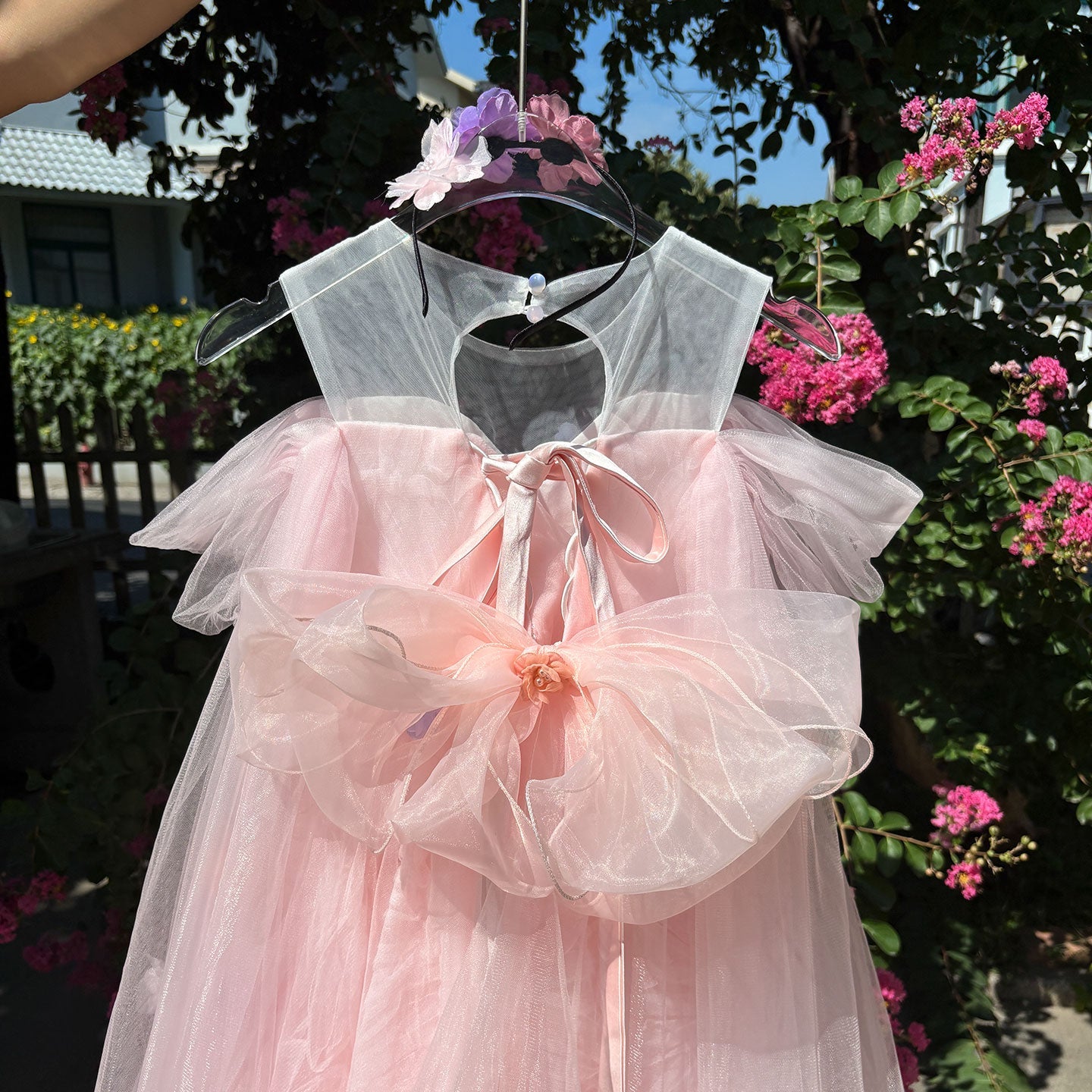 Green Flower Girl Dress with Floral Appliqués Floor Length D103