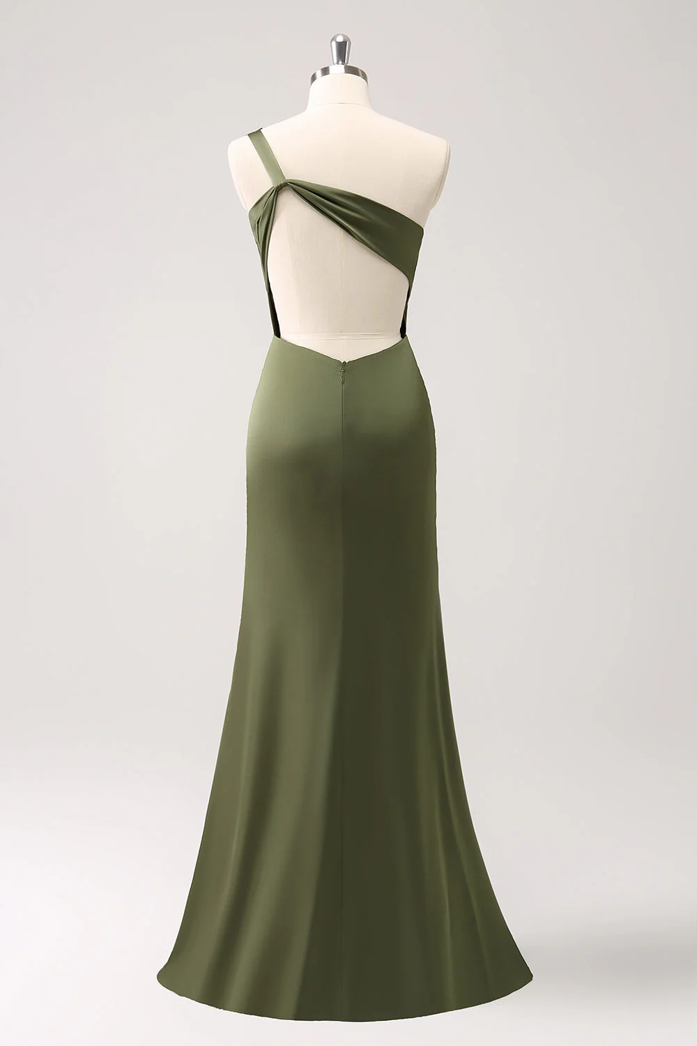 Green A Line Long Slit Bridesmaid Dress with One Shoulder YU0056