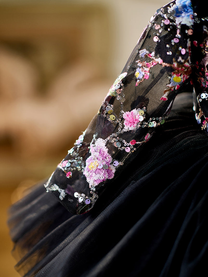 Black Baby Long Sleeve Adorable Knee Length Girl Dress J057