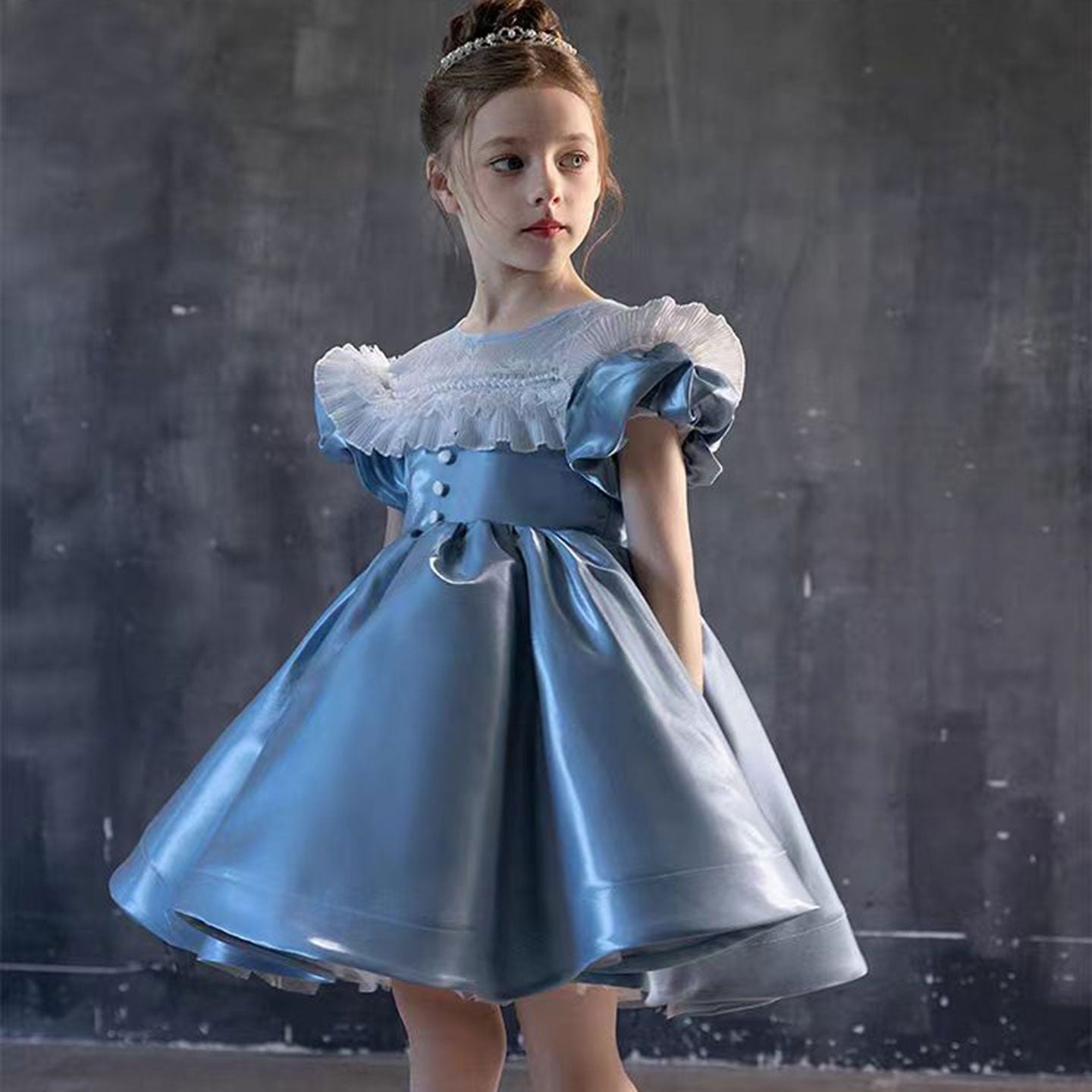 Elegant Blue Flower Girl Dress Princess Party Gowns J090