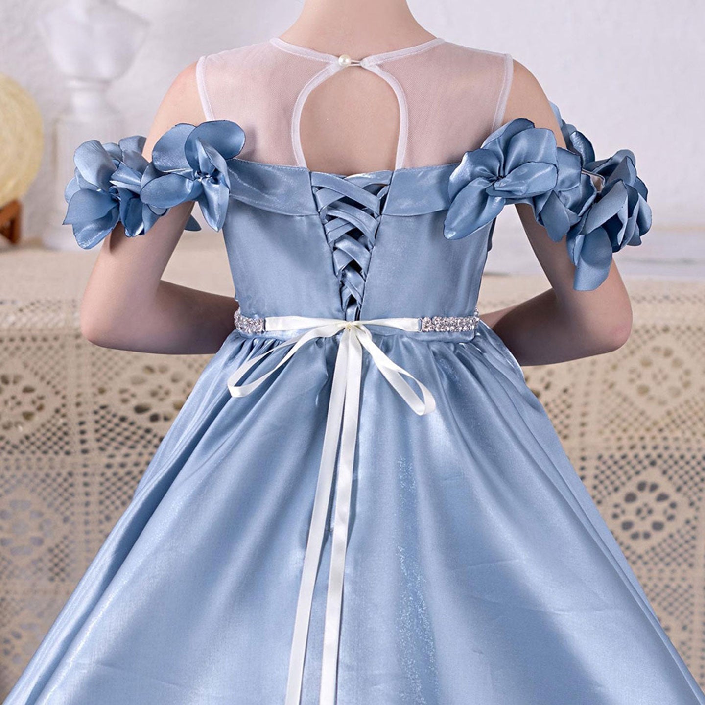 Elegant Blue Girl Dress for Kids Princess Birthday Wedding Party J118
