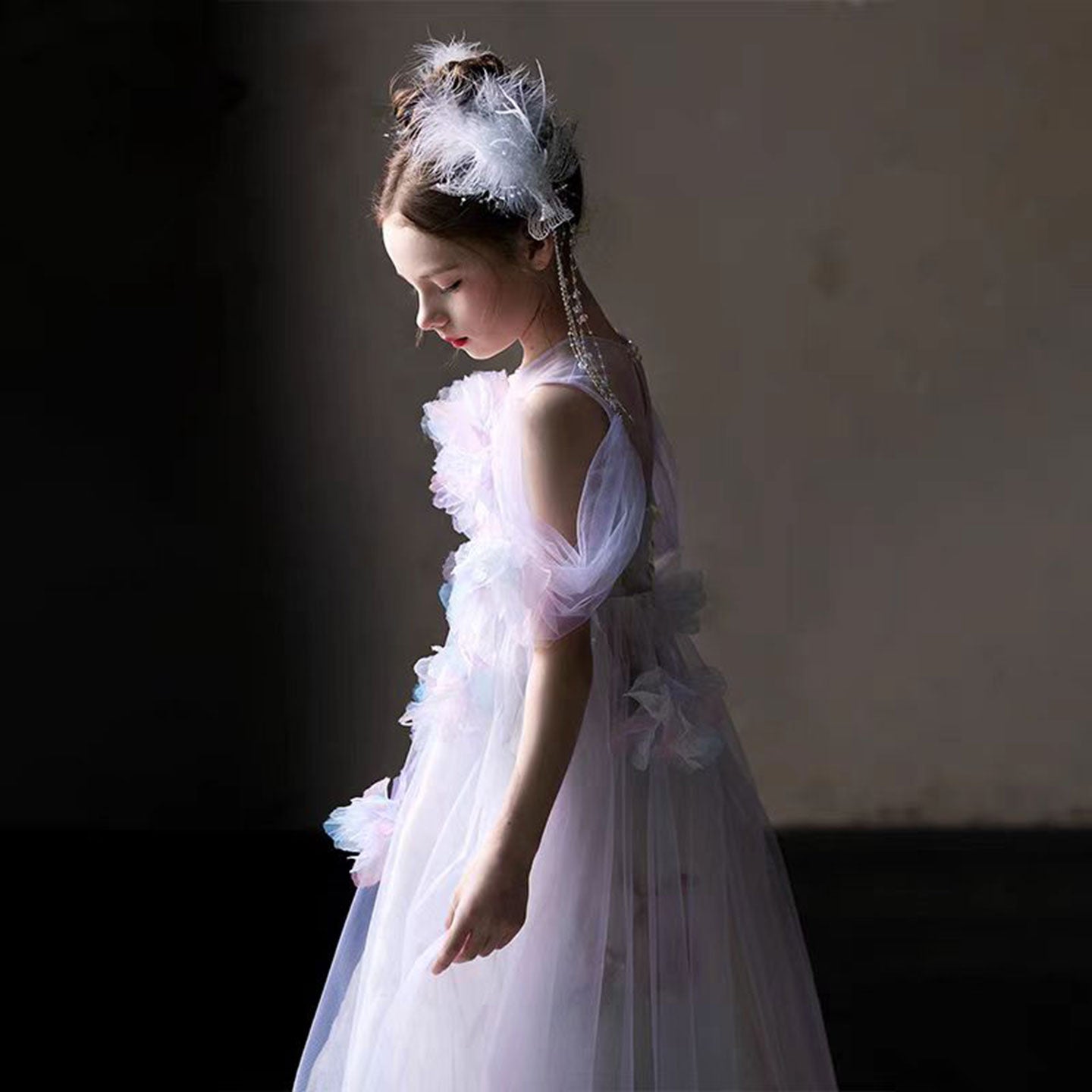 Elegant Lilac 3D Flowers Off Shoulder Birthday Girl Dress J191