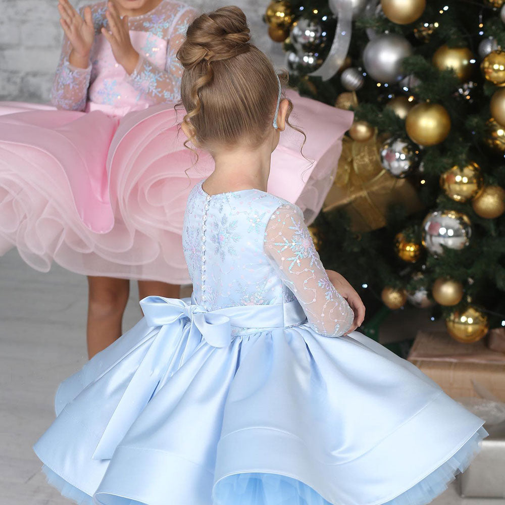 Elegant Pink Long Sleeve Flower Girl Dress Knee Length J048