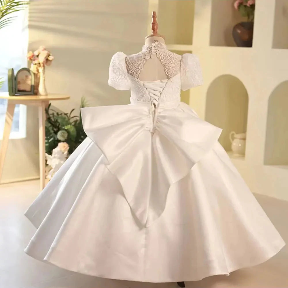 Elegant White Flower Girl Dress Satin Dubai Kids Princess J215