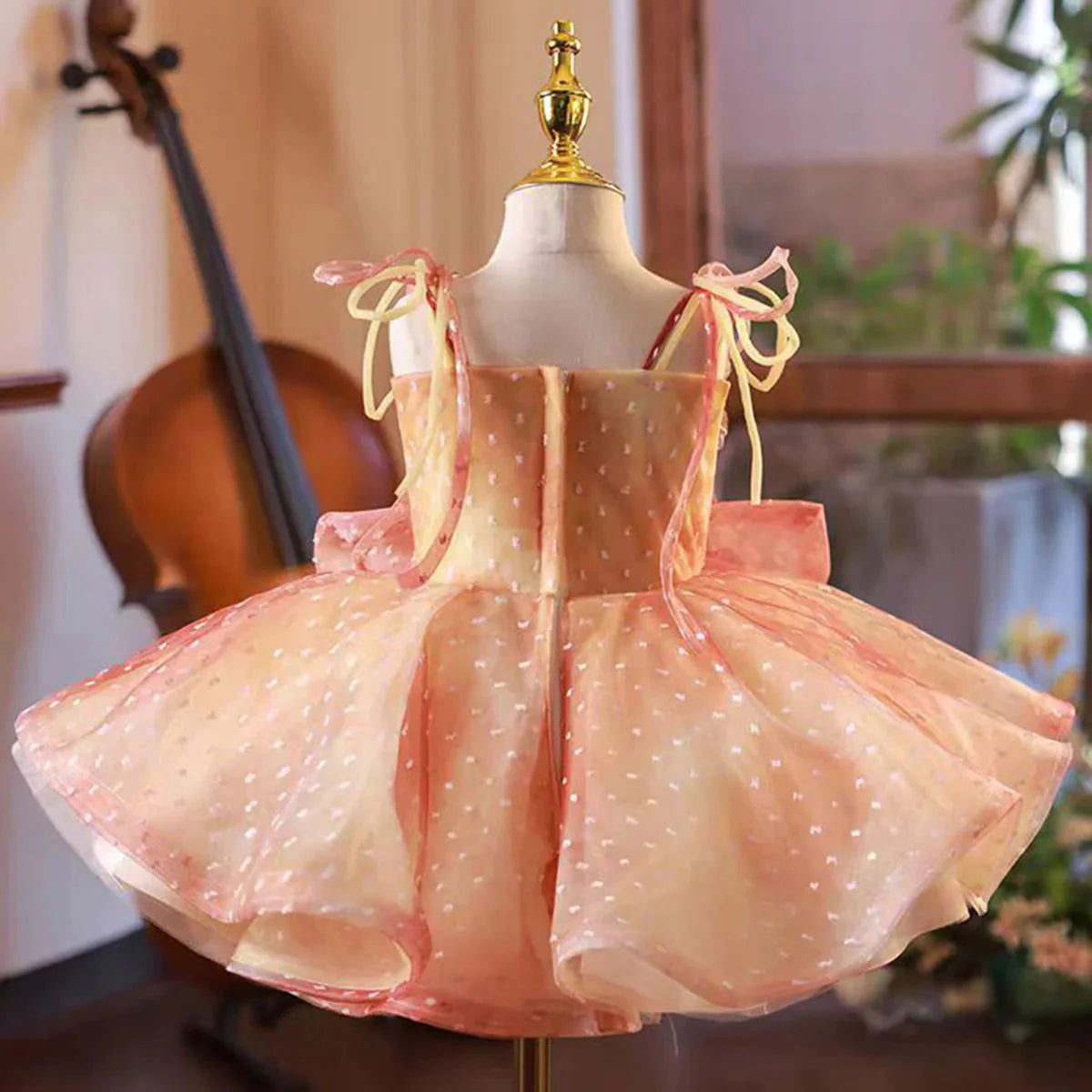 Lovely Coral Girl Dress Bow for Baby Kids Princess Gown J110