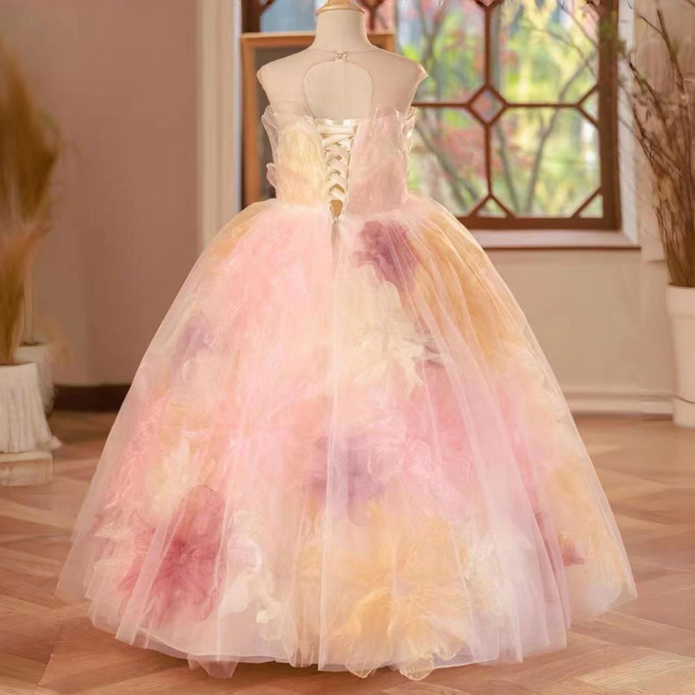 Luxury Arabic Floral Girl Dress with Flowers for Birthday J229