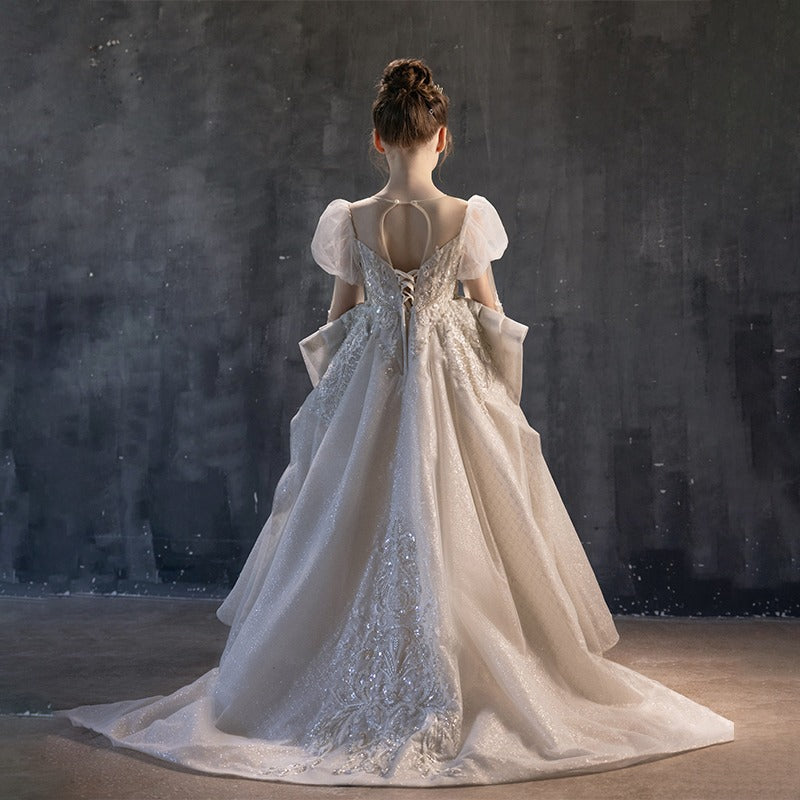 Luxury Champagne Girl Bridesmaides Dress Floor Length J185