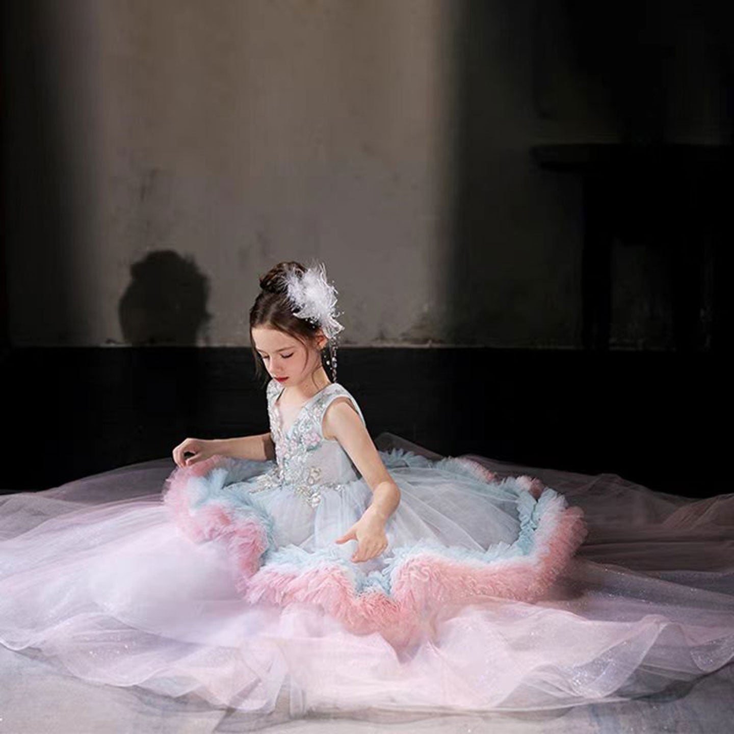 Luxury Embroidery Pink Arabic Bithday Party Girl Dress J120