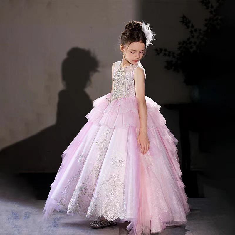 Luxury Pink Beading Princess Birthday Girl Dress J125