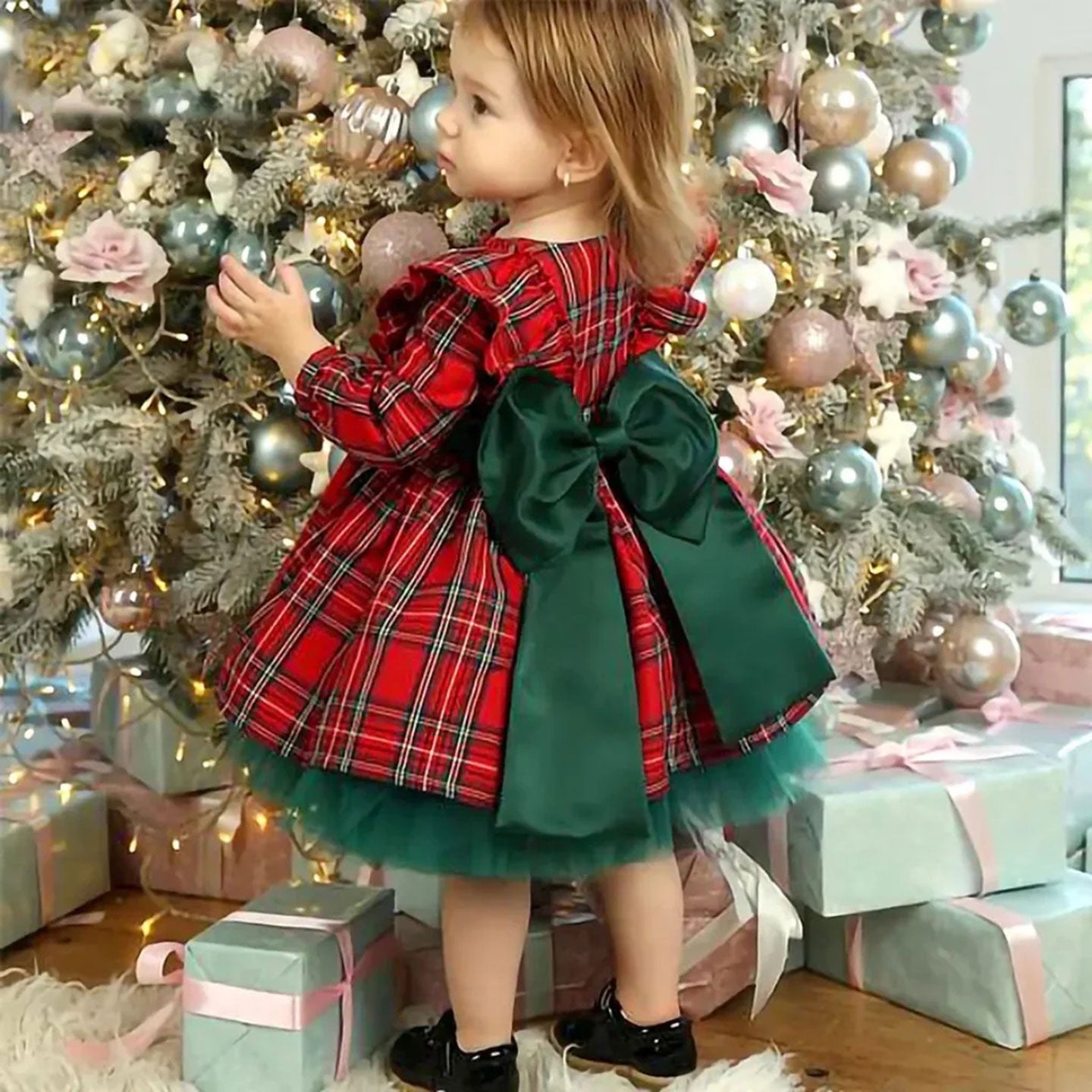 Red Long Sleeve Christmas Girl Dress Birthday Ball Gown J278
