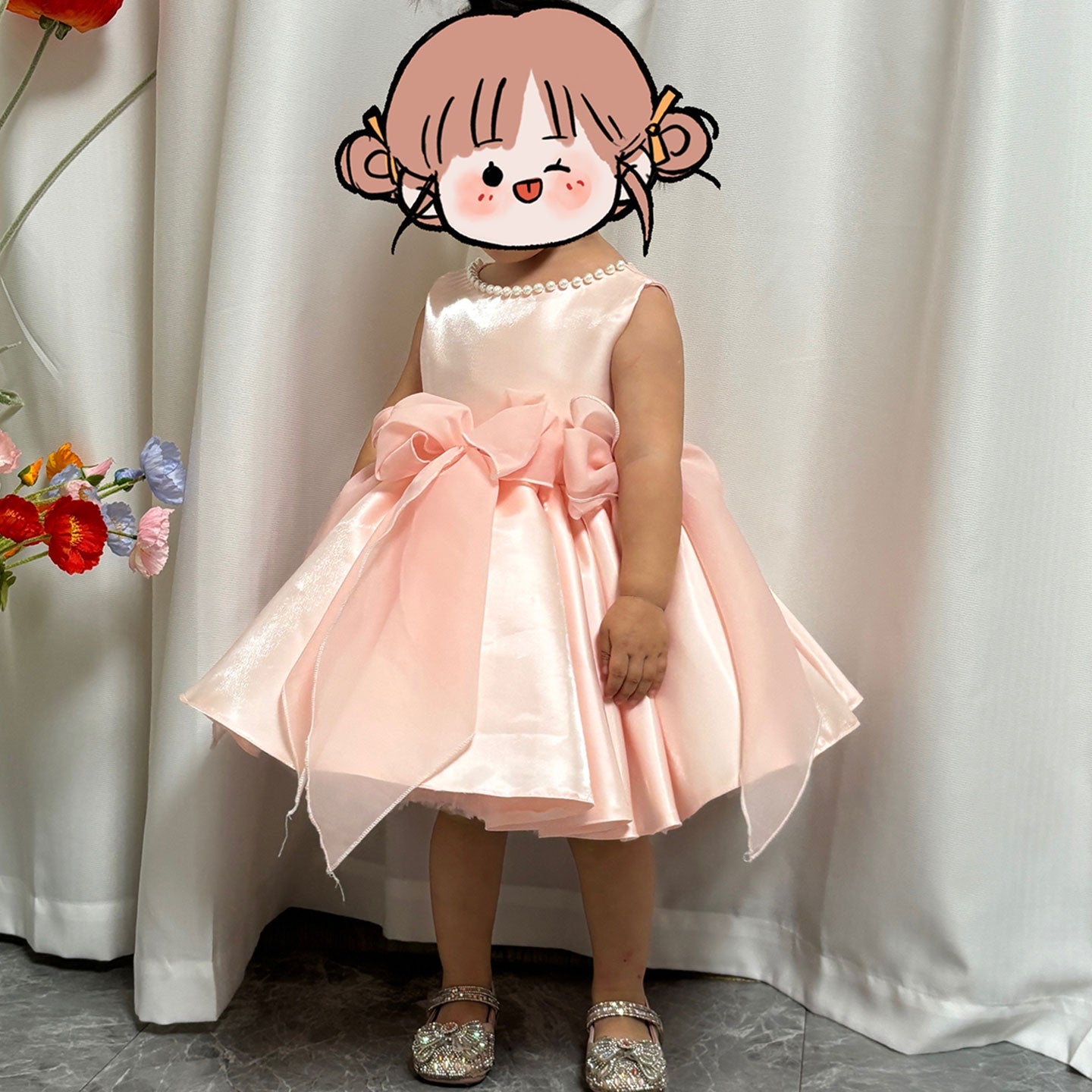 Sleeveless Pink Baby Pearls Princess Girl Dress J208