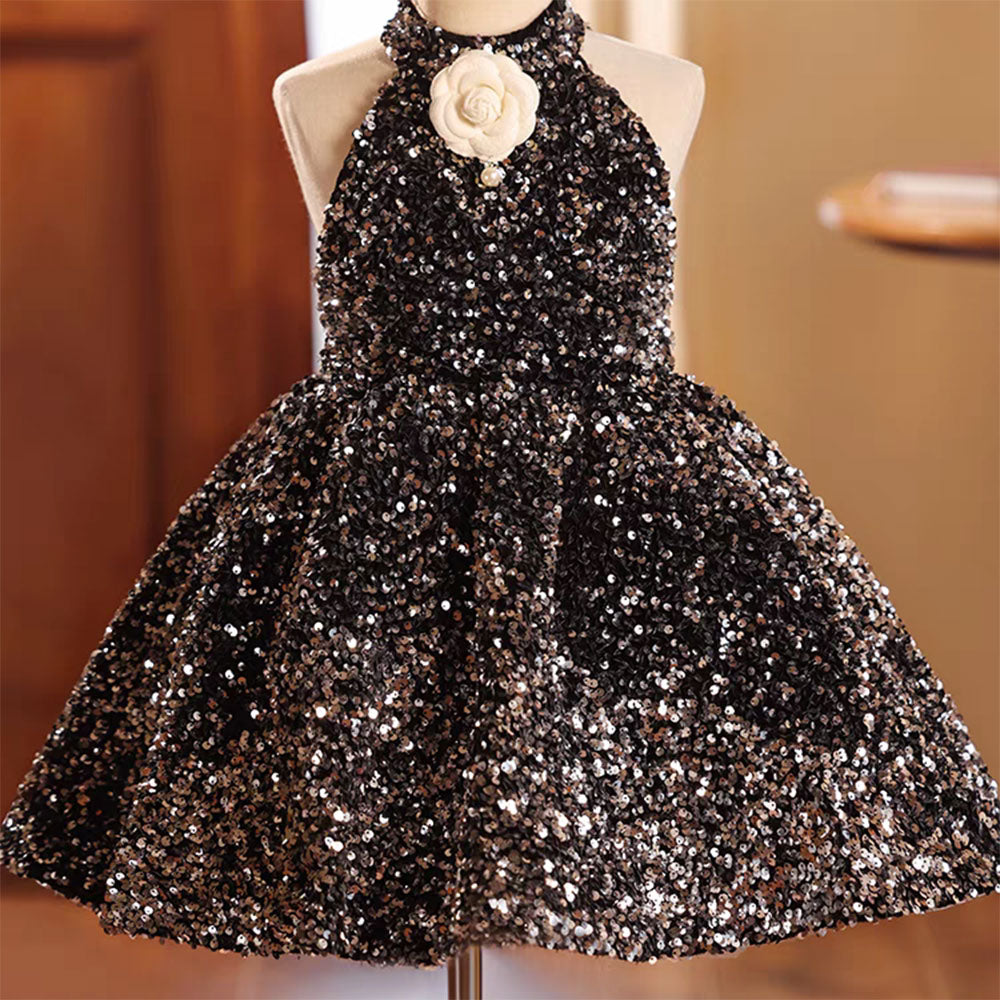 Sparkly Black Princess Girl Dress for Birthday Holiday Party J036