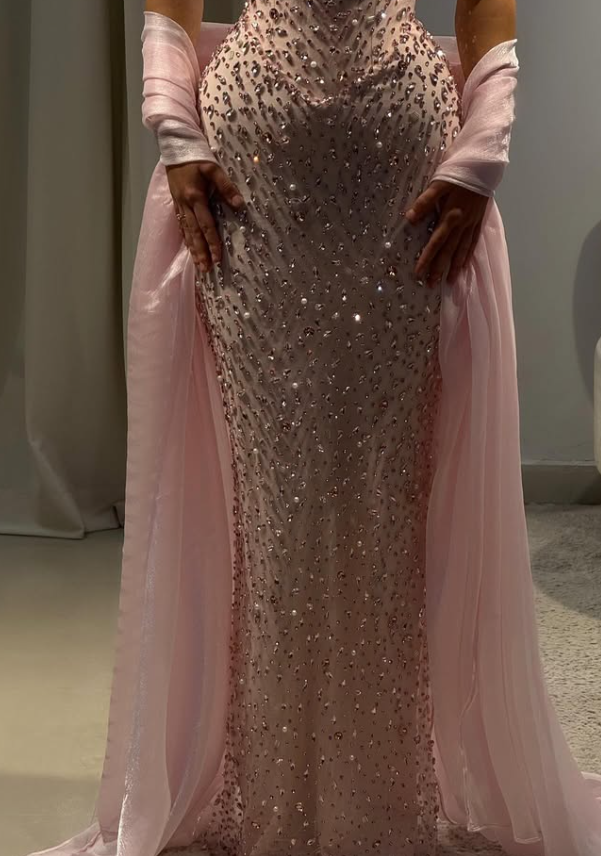 Pink Sheath Strapless Exquisite Rhinestone Tulle Long Prom Dress Evening Dress SH4625