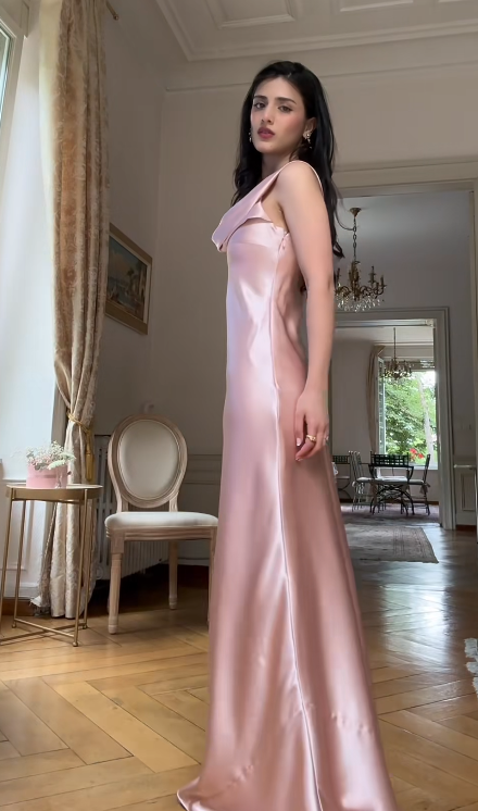 Elegant Sheath Pink Bridesmaid Dresses Satin Pink Evening Dresses ED04486