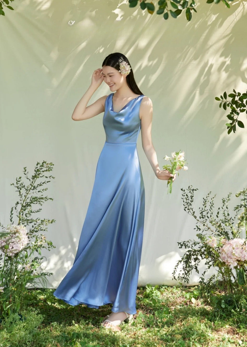 Elegant Sheath Blue Bridesmaid Dresses Satin Sleeveless Evening Dresses ED05481