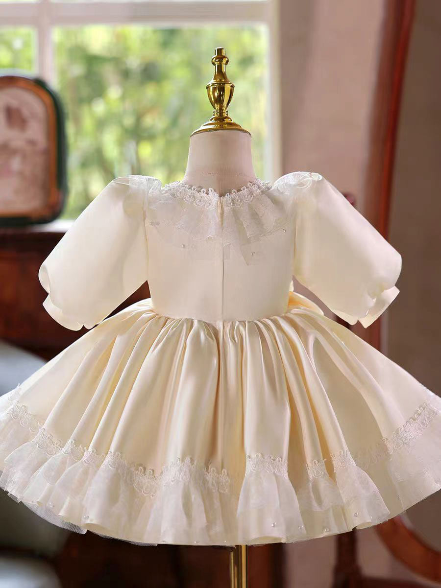 Elegant Ivory Princess Girl Dress with Half Sleeves Knee Length D033