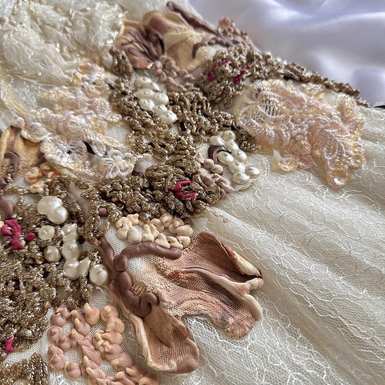 Off-white exquisite floral lace beaded long tulle ball gown, evening dress, party dress bridesmaid dress gh3531