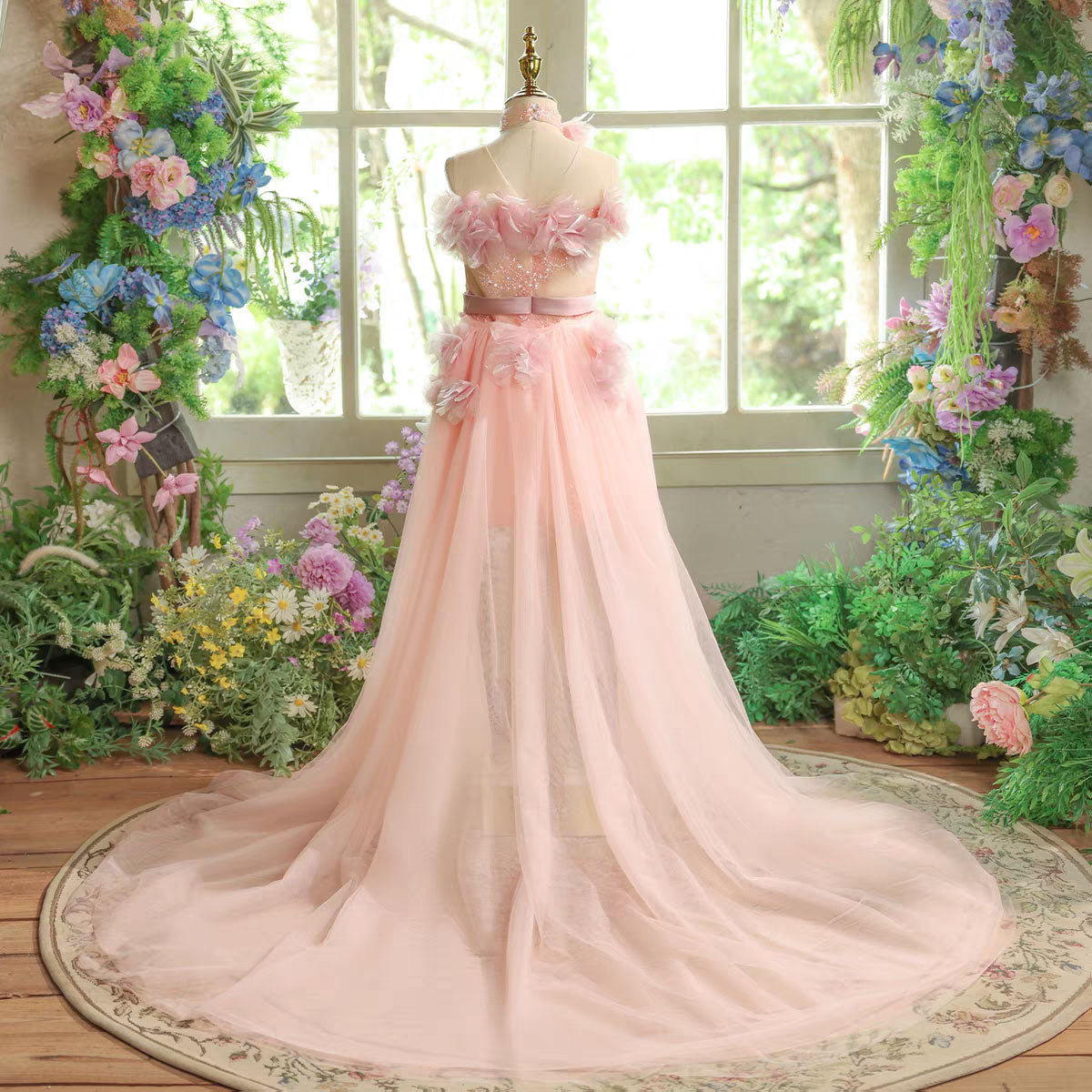 Elegant Pink Princess Flower Girl Dress for Pageant and Party D157