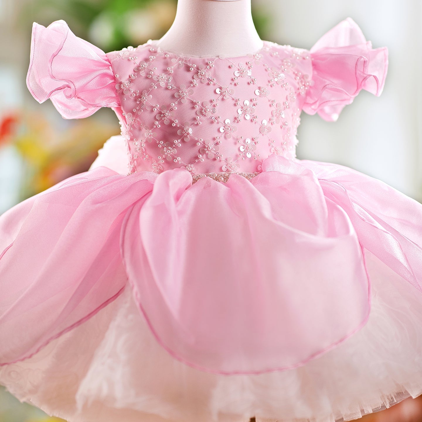 O-Neck Sequin Knee-Length Party Princess Girl Dress J561