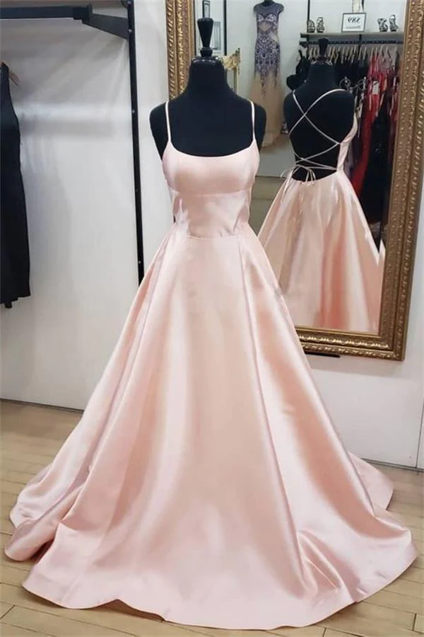 Simple A-line Open Back Long Zipper Back Pink Prom Dresses For Teens gh998