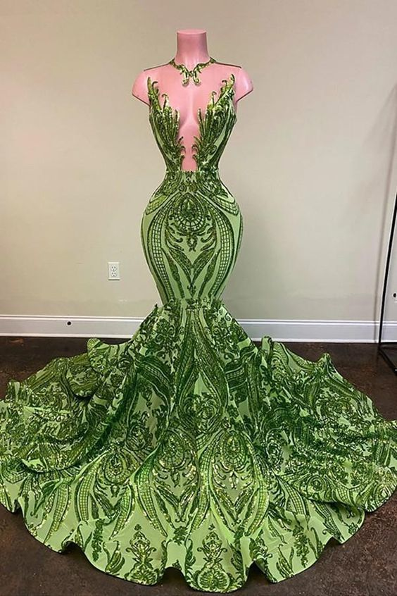 Green Prom Dresses, Lace Prom Dresses, Mermaid Prom Dresses, Court Train Evening Dresses, Long Evening Dresses gh1788