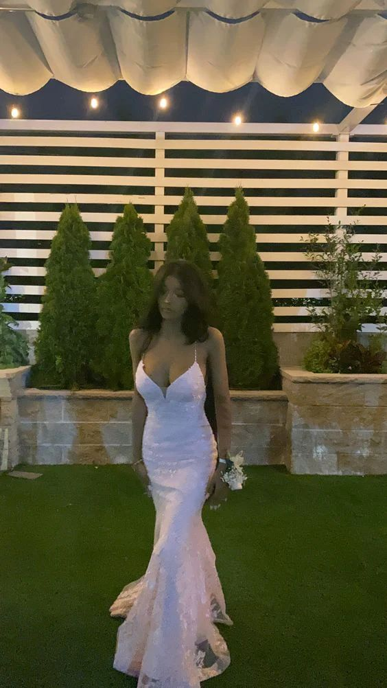 Sexy Mermaid Spaghetti Straps Sleeveless Lace Pink Prom Dress gh2992