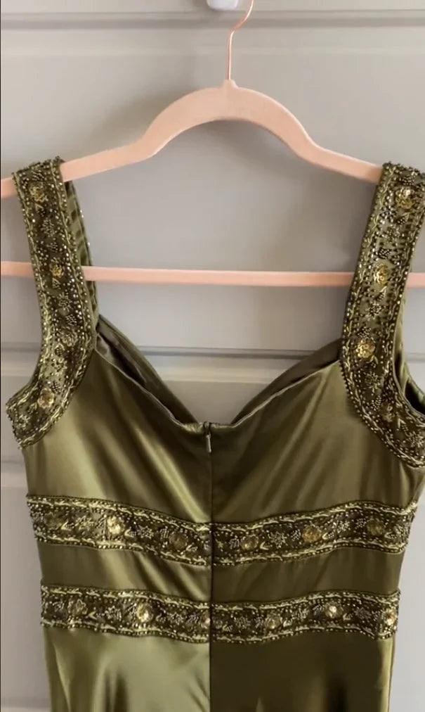 V Neck Elegant Sheath Olive Green Prom Dresses Long Formal Dress