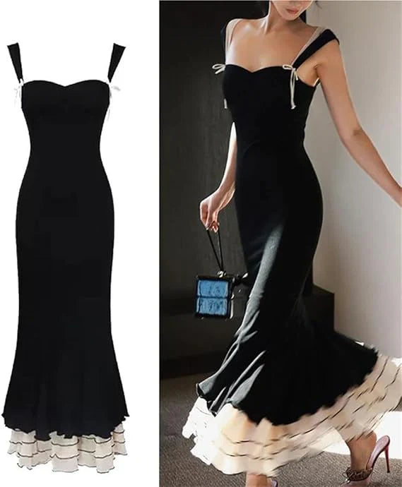 Xuewuba Dress Sexy Mermaid Straps Chiffon Black Prom Dresses Party Dress