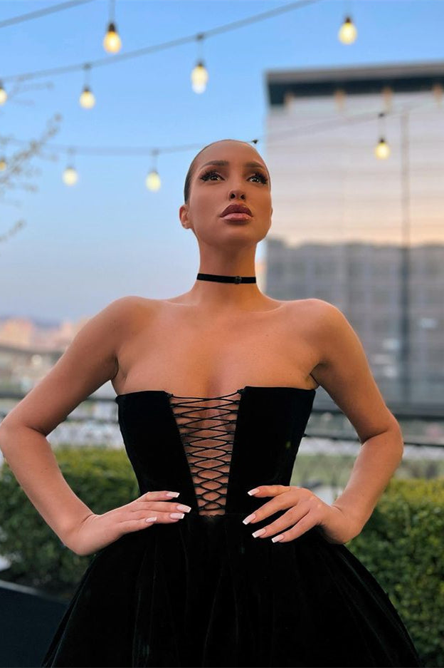 Strapless Short A-Line Black Prom Dress | Zelldresses