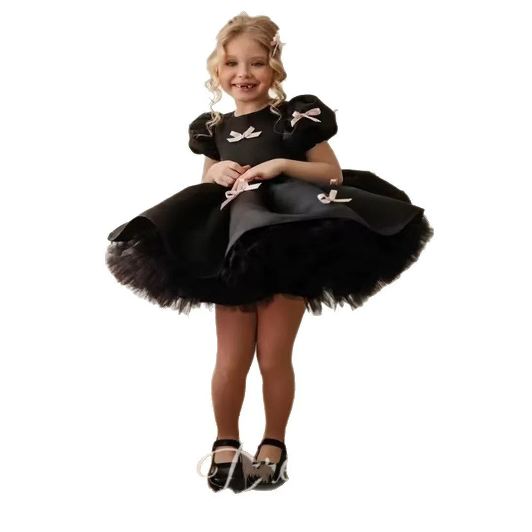 Luxury Black Flower Girl Dress for Kids Birthday Party Gown D173