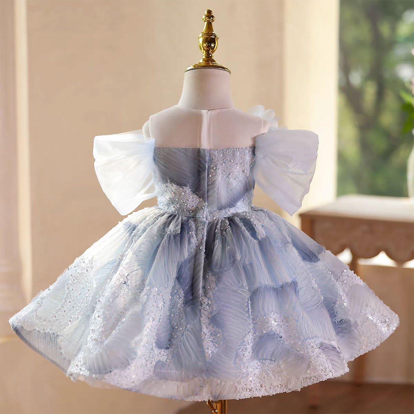 Blue Flower Girl Dress for Toddler Wedding Party Knee Length D132