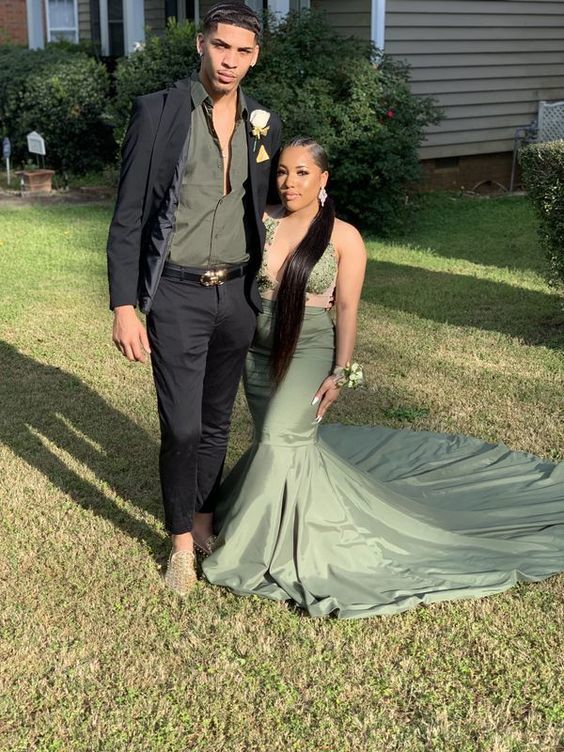 Olive green prom dress ,mermaid prom dress cg11211