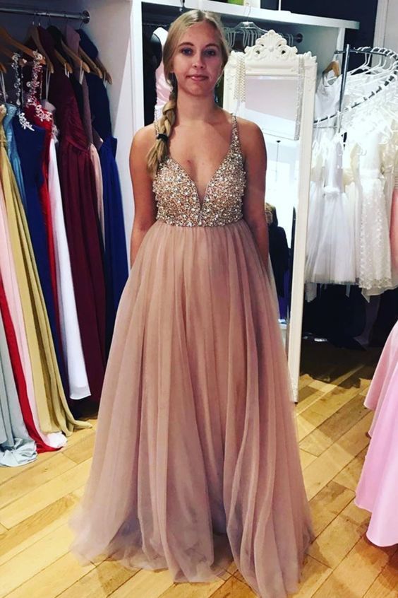 V Blush Pink Prom Dress with Beading cg11677