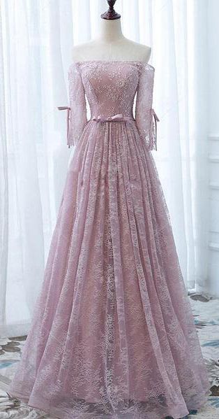 Pink Prom Dresses,Lace Orin Gown,Long Prom Dress,Off The Shoulder Prom Dresses cg12049