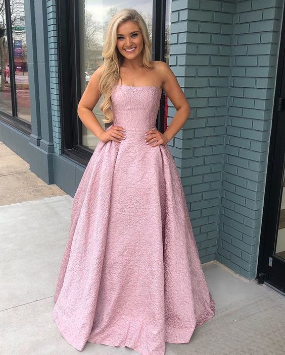 Princess Pink Prom Dress,Strapless Lace Ball Gowns,Evening Gowns cg12775