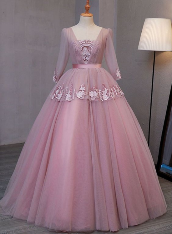 Dark Pink V-Neckline Ball Gown Lace Applique Sweet 16 Dress, Pink Prom Dress Party Dress cg14691