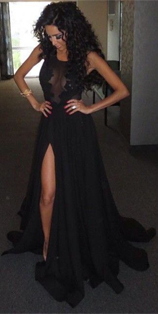 Charming Black Prom Dress,Sexy Backless Prom Dress with Slit, cg15113