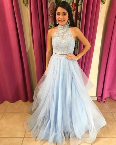 Two Pieces Light Blue Prom Dress cg15375
